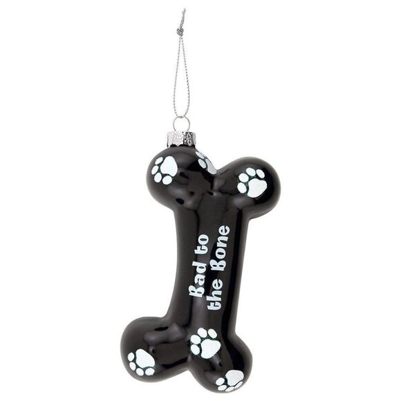 Ornament Epic Products Bad to The Bone Glass Bone Shaped Black White Spots Boxed - Picture 1 of 2